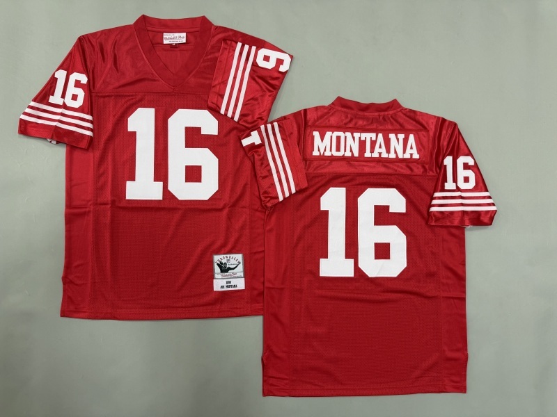 Men 2025 San Francisco 49ers #16 Montana red Throwback Limited NFL Jersey style 001